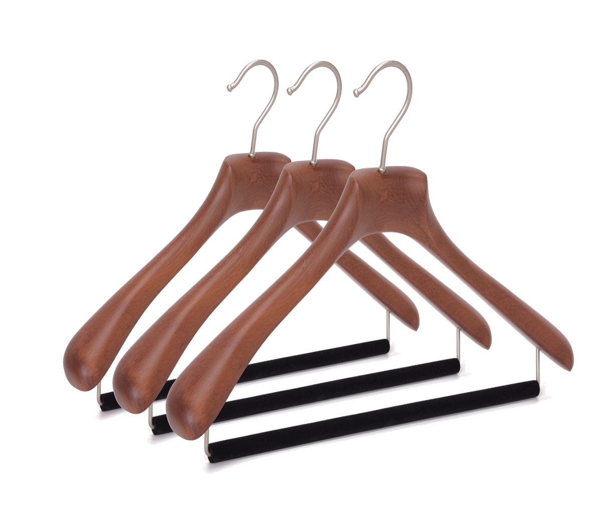 10 Quality Hangers Curved Wooden Hangers Beautiful Sturdy Suit Coat Hangers  with Locking Bar Gold Hooks Walnut Finish (10)